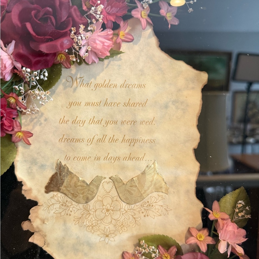 Vintage Wedding Shadow Box – Floral Art with Doves and Poetry – 15.5x13x2" - Picture 8 of 14